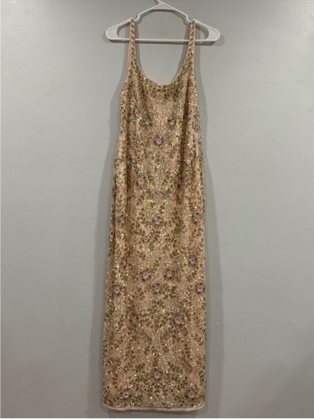 Mac Duggal 10755 Sleeveless Hand Beaded Floral Midi in Nude Multi Sz. 10 - Picture 3 of 5